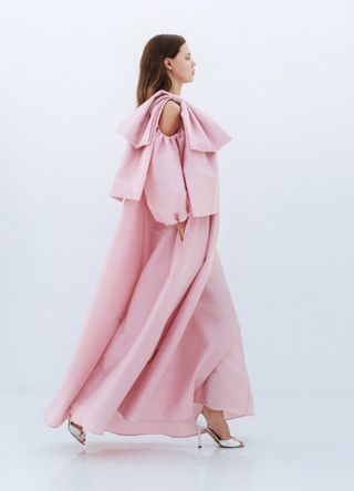 model in pink Bernadette dress