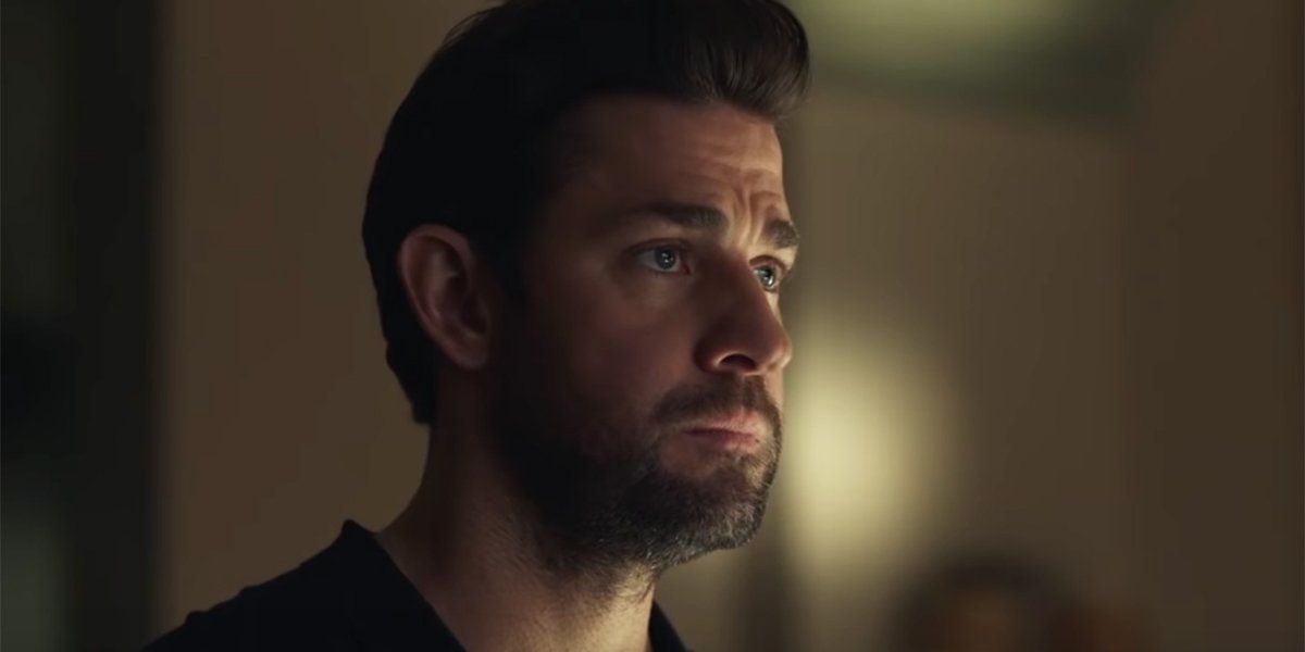 John Krasinski looking concerned in Jack Ryan