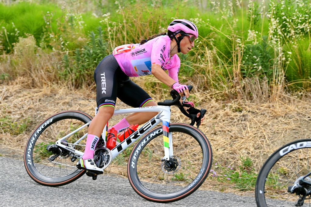 CESENA ITALY JULY 04 Elisa Balsamo of Italy and Team Trek Segafredo competes during the 33rd Giro dItalia Donne 2022 Stage 4 a 1209km stage from Cesena Torinese to Cesena Torinese GiroDonne UCIWWT on July 04 2022 in Cesena Italy Photo by Dario BelingheriGetty Images