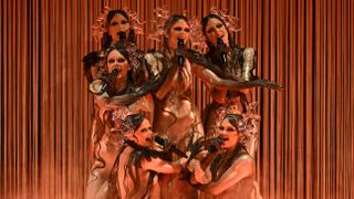 Latvian Group Bur Man Laimi perform at Eurovision Song Contest 2025.