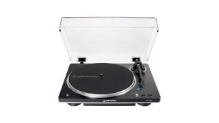 A front-facing shot of the Audio-Technica AT-LP70XBT turntable on a plain white background.