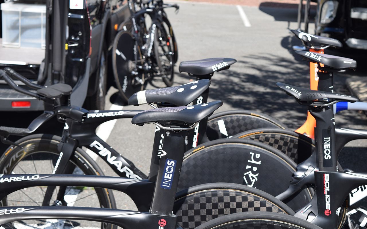 Most Team Ineos riders opt for additional grip on their saddles to improve positioning