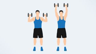 an illo of a man doing a dumbbell overhead press