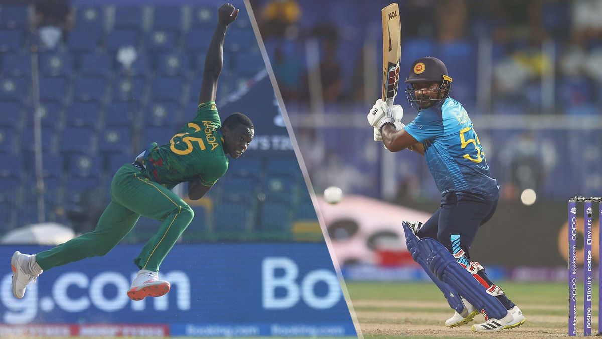 Kagiso Rabada of South Africa and Kusla Perera of Sri Lanka