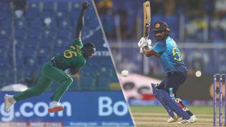 Kagiso Rabada of South Africa and Kusla Perera of Sri Lanka