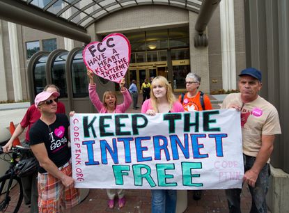 Protesters urging support for net neutrality