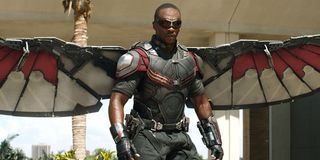 Anthony Mackie as The Falcon in Civil War's opening sequence