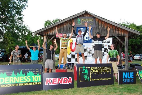 Singlespeed podium (l-r): Aaron Shelmire (Pro Bikes XXC Mag) 8th, Montana Miller (Wilderness Voyagers/Niner/I9) 6th, Sean Leader (Team Ed Racing) 4th, Matt Ferrari (Freeze Thaw/ Hubcap Cycles) 2nd, Gerry Pflug (Salsa/NoTubes/ProBikes) 1st, Jorden Wakeley (Einstein Racing) 3rd and Collin Snyder (Midwest Cycling Group/Trails Edge) 5th.