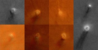 These are the 8 dust devils as observed by the HiRISE camera -- 5 of which were imaged through color filters.