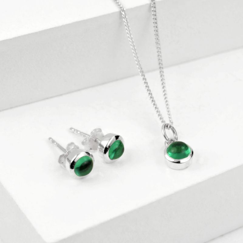 May birthstone necklace and earring set.