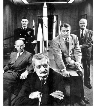 Hermann Oberth (center), was the mentor of Wernher von Braun (second from right).