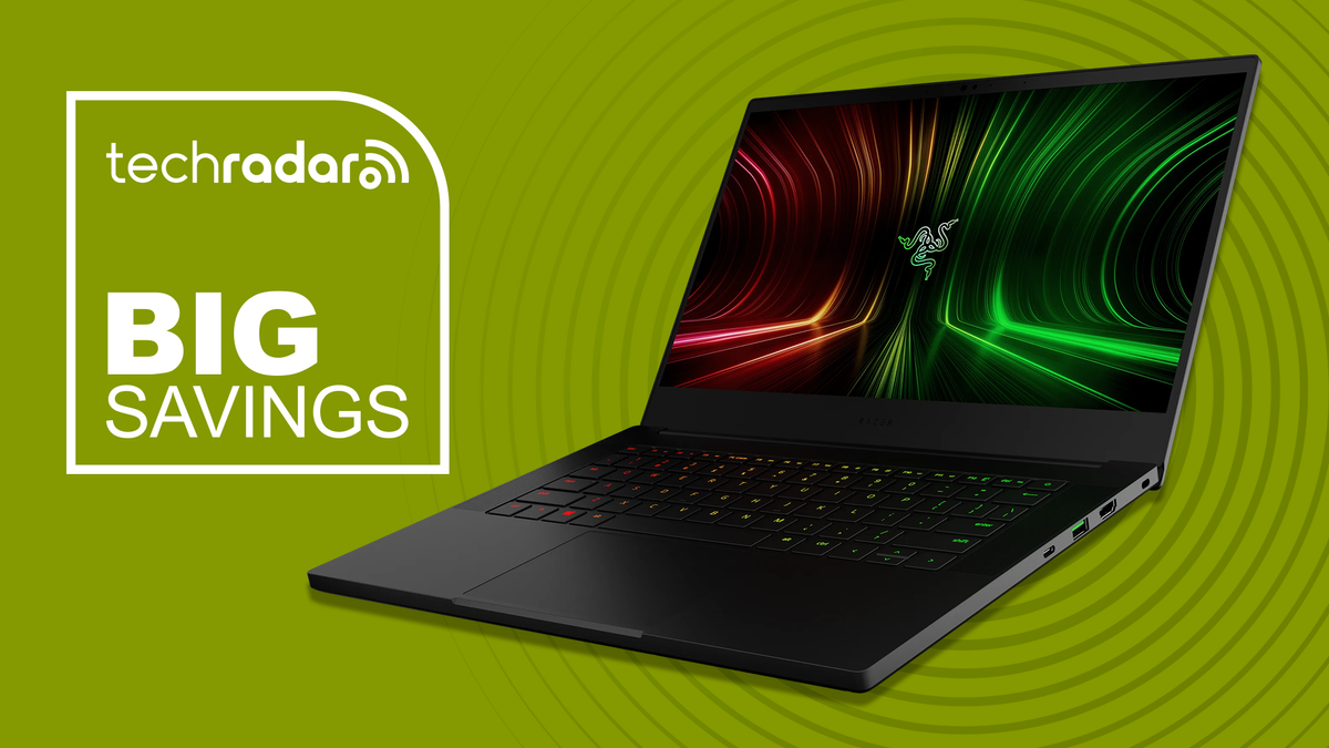 Razer Blade 14 gaming laptop with Big Savings text