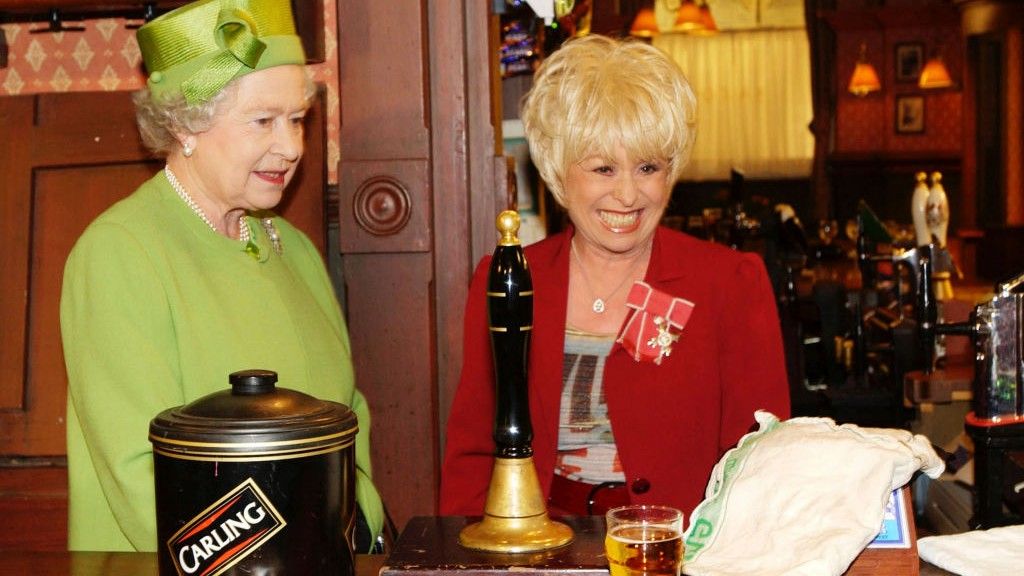 Queen Elizabeth ll visits Eastenders Set