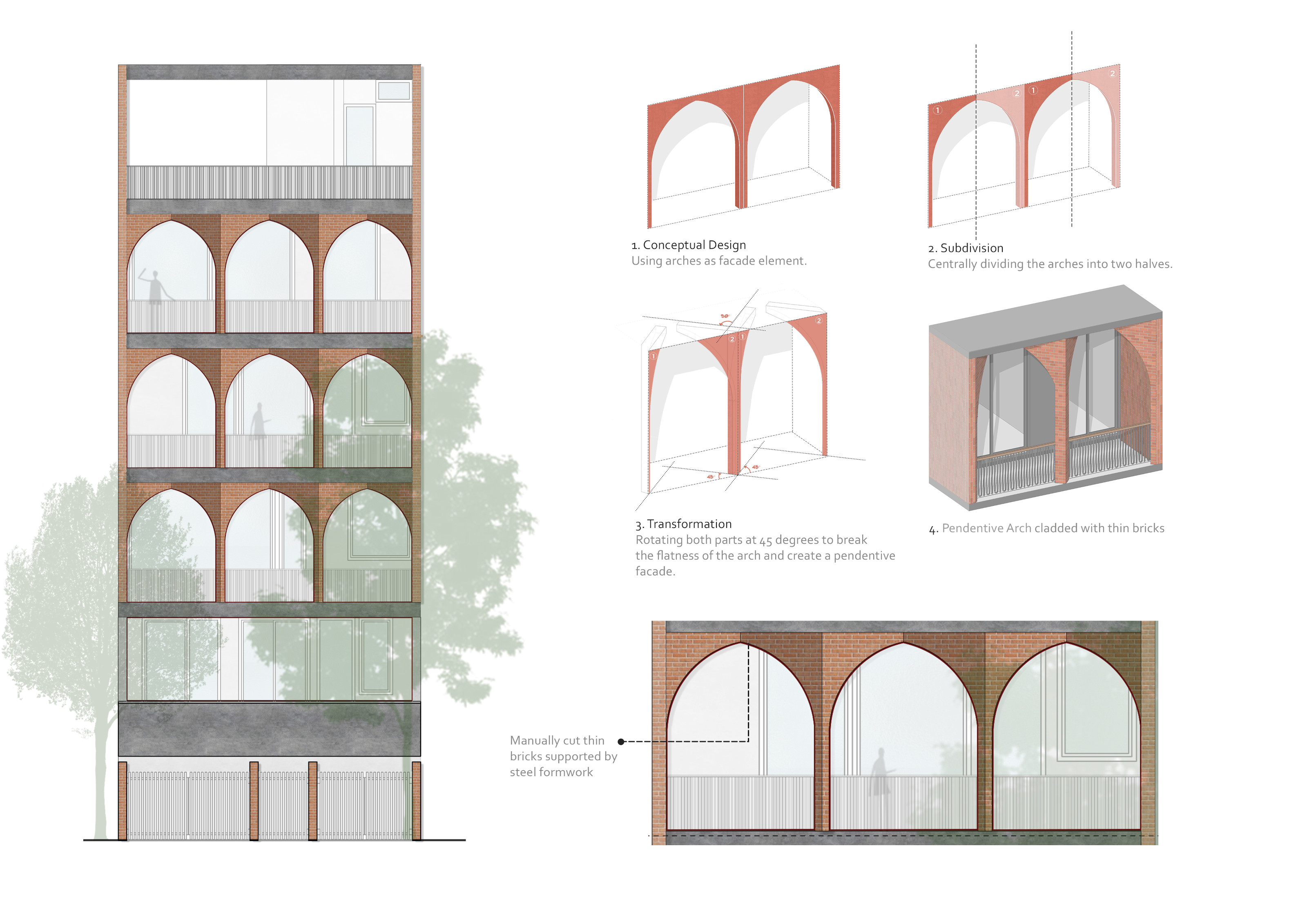 Facade drawings of AKDA's Pendentive House in New Delhi