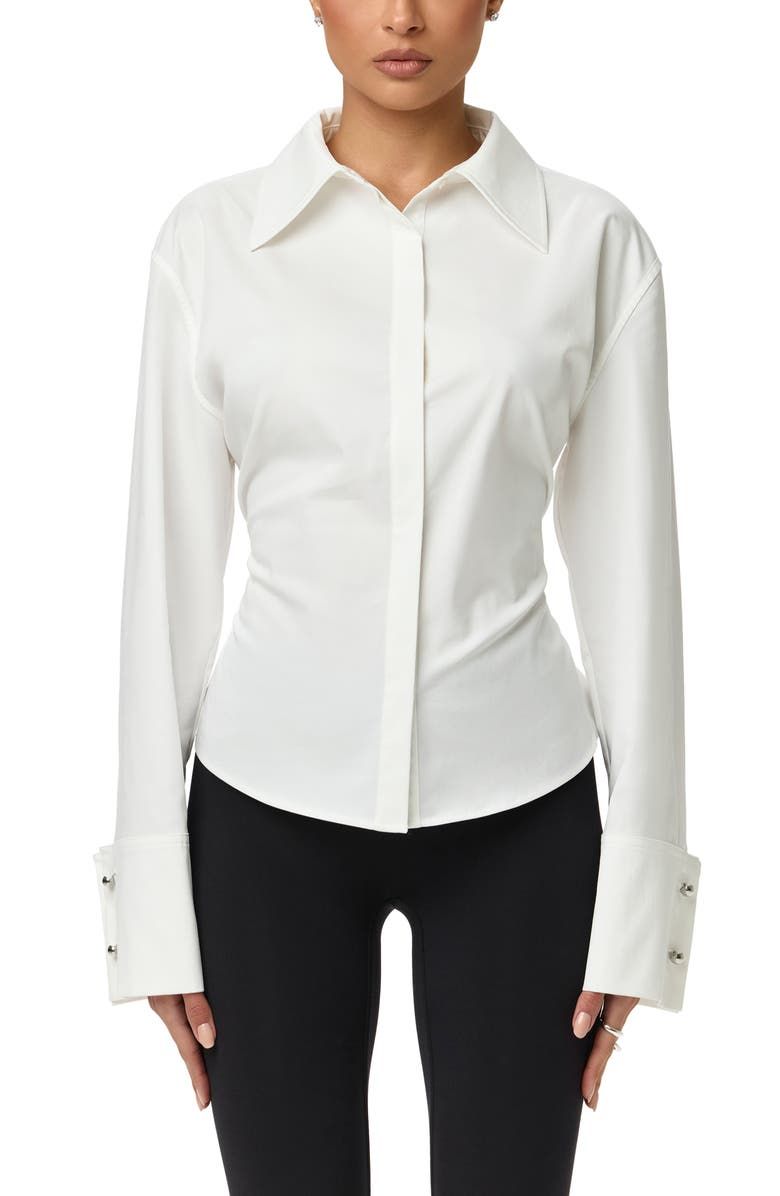 Poplin Lace-Up Button-Up Shirt