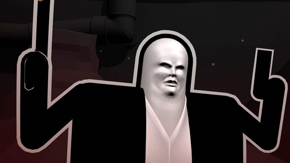 In Shotgun Cop Man you are a man who looks like a thumb and has gone to Hell to arrest Satan