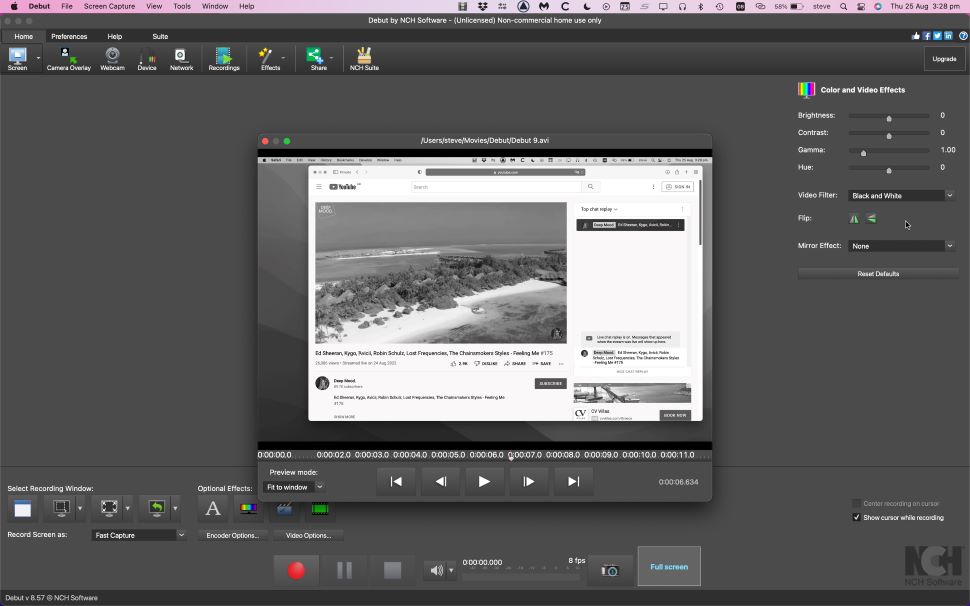 Captura de tela do gravador de tela gratuito NCH Software Debut Video Capture