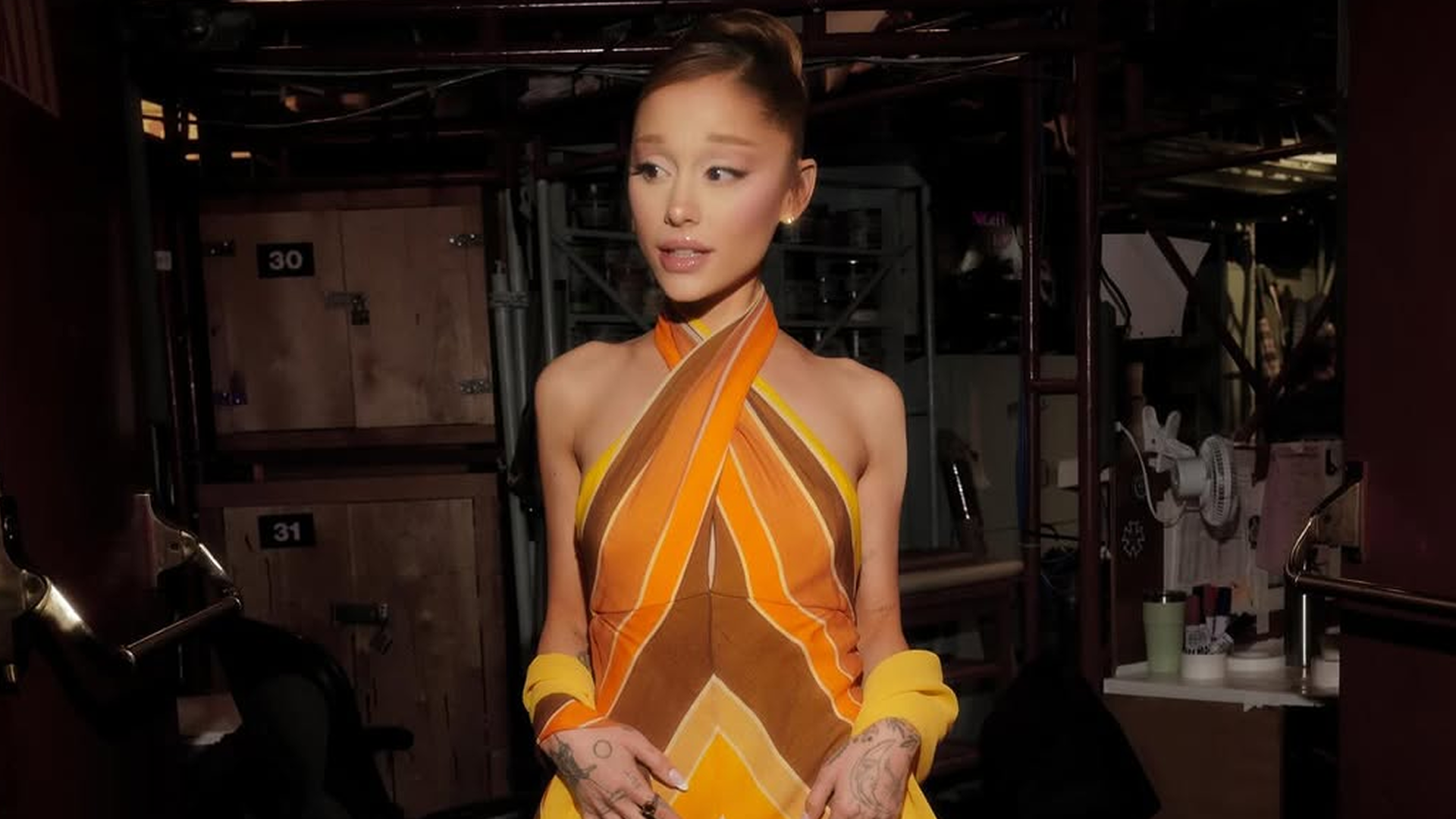 ariana grande orange dress Orange Dress Ariana Grande Ariana Grande In Schiaparelli Haute Couture At  The 2025 Oscars