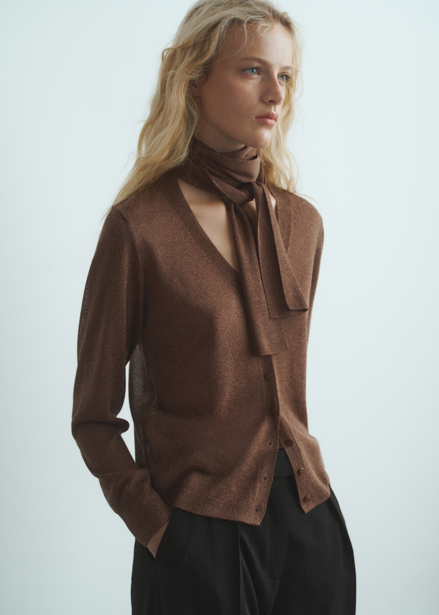 Fine-Knit Cardigan With Foulard - Women | Mango Usa
