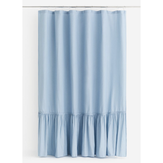 blue linen shower curtain