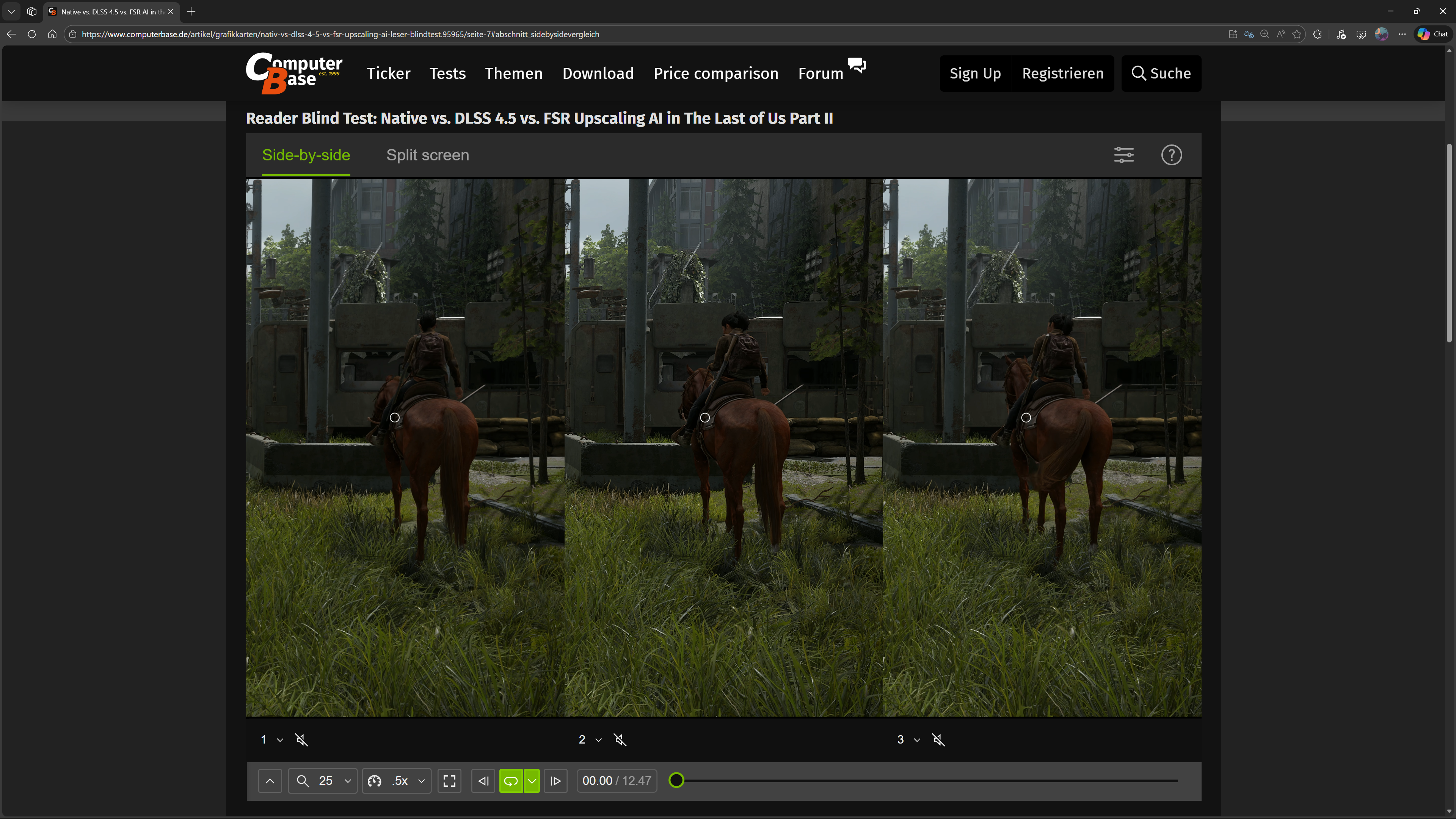 اختبار جودة صورة ComputerBase بين DLSS 4.5 وFSR 4 والعرض الأصلي (كما هو موضح في الجزء الثاني من The Last of Us)