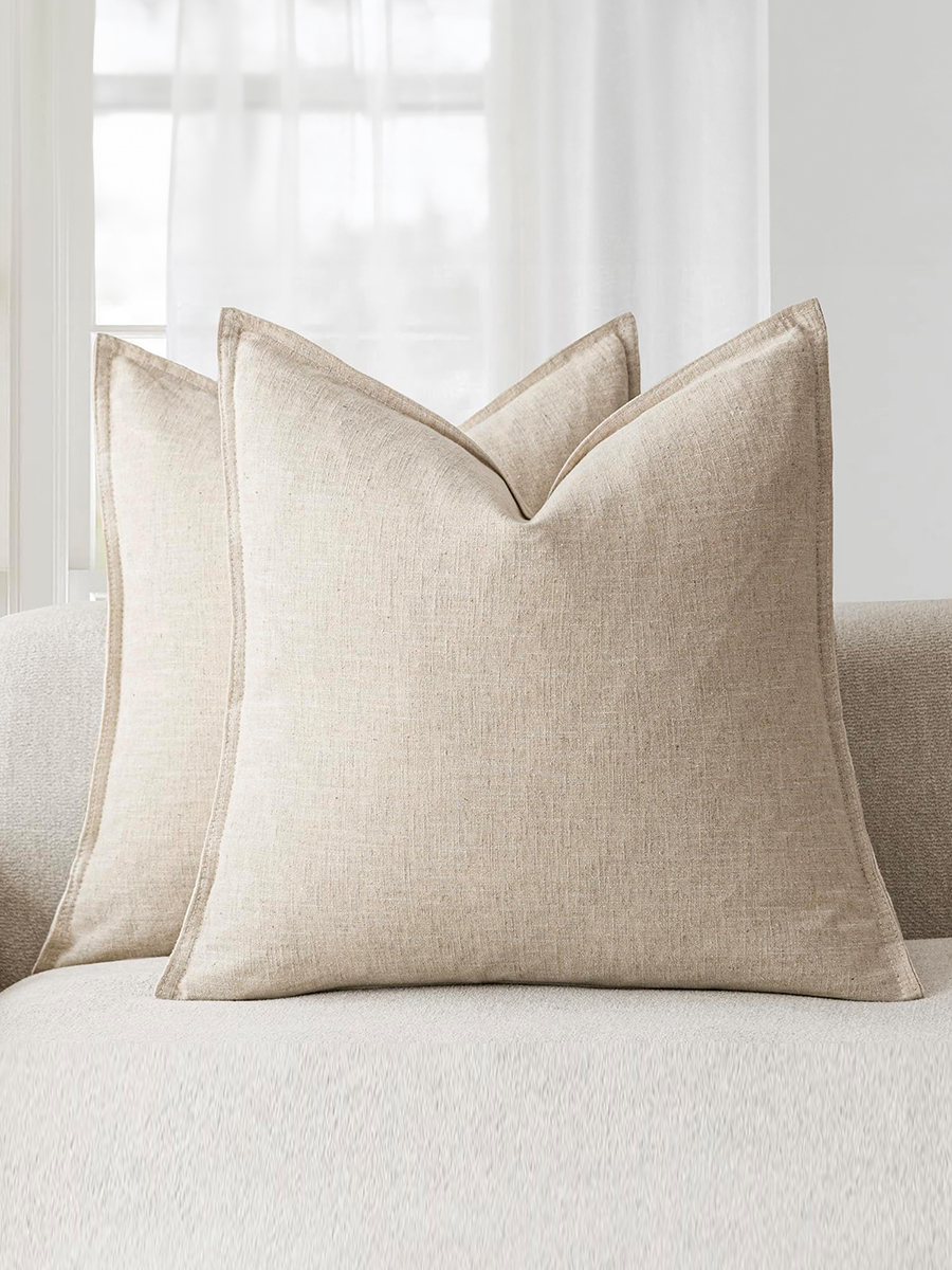 Foindtower, Foindtower Pack of 2, Decorative Linen Soild Throw Pillow Covers Soft Accent Cushion Case Boho Farmhouse Neutral Pillowcase for Couch Sofa Bedroom Living Room Home Decor 24 X 24 Inch Natural Beige