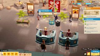 Two Point Museum gameplay screeenshots showing aquarium museums, spirit exhibits, and prehistoric exhibits.