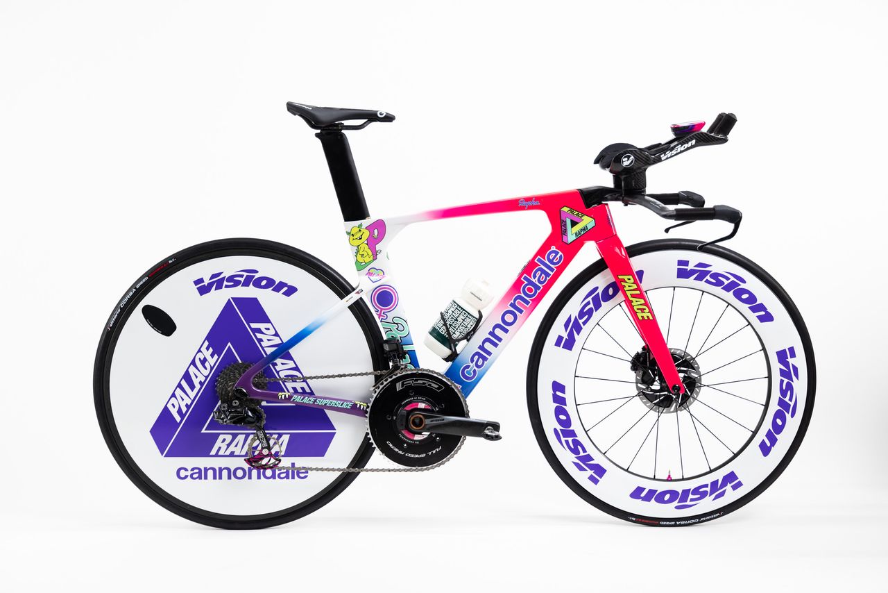 The Cannondale time trial bike used by EF, complete with Palace design