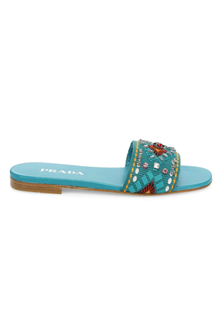 Prada Embellished Embroidered Flat Sandals