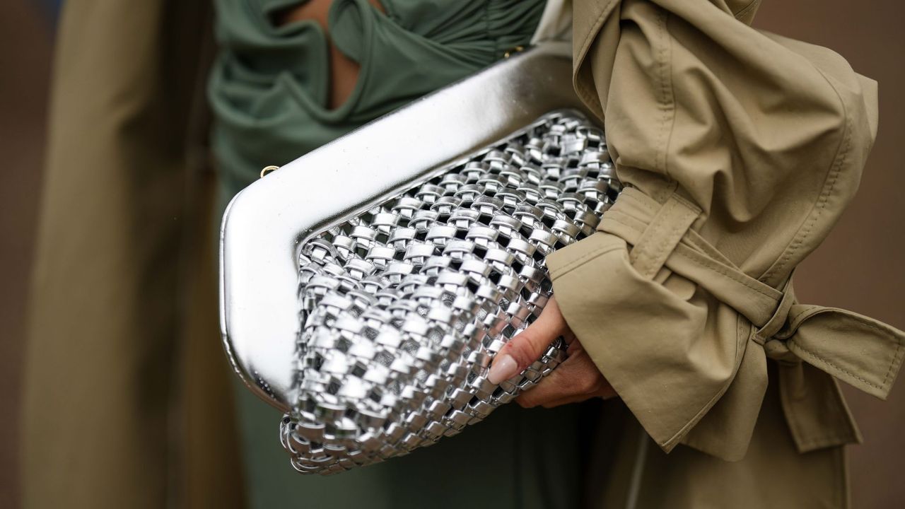 Street style silver clutch bag GettyImages-1613526359