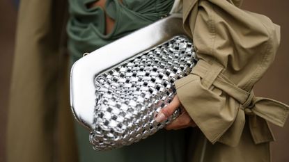 Street style silver clutch bag GettyImages-1613526359