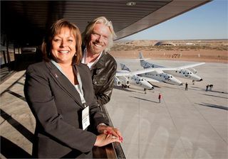 Sir Richard Branson and New Mexico Governor Susana Martinez dedicate the Terminal Hangar Facility, now dubbed the "Virgin Galactic Gateway to Space," on Oct. 17, 2011. Martinez noted that suborbital space travel would likely be on her "bucket list."