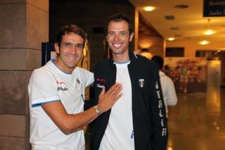 Franco Ballerini greets last year's World Champion Alessandro Ballan.