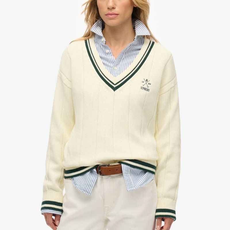 Superdry, Pure Cotton Textured V-Neck Oversized Jumper