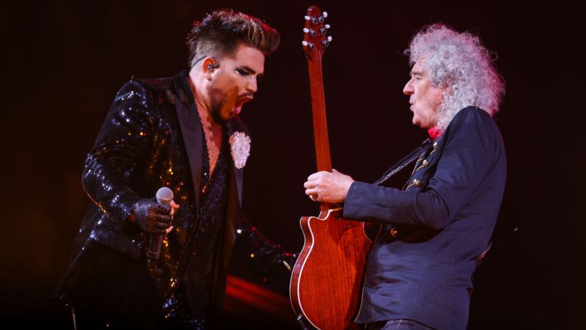 Adam Lambert and Brian May of Queen perform during a concert of Queen &amp; Adam Lambert at the Ziggo Dome on July 1, 2022 in Amsterdam, Netherlands.