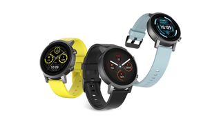 TicWatch E3 with yellow, black, and blue bands
