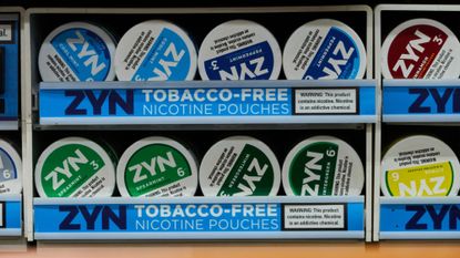 ZYN packages for sale at a convenience store in New York City.