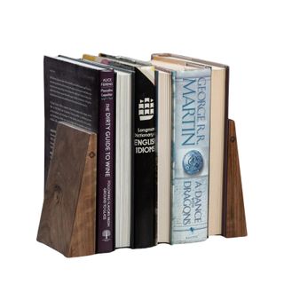 Tilisma Book Ends for Shelves - Handmade Wooden Bookends With Metal Base, Walnut Tree - Sturdy Book Holders for Heavy Books - Fancy Modern Decorative Book Accessories to Hold Books Firmly on Bookshelf