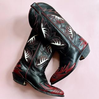 Code West Black, Red and White Inlay Leather Cowgirl Boots