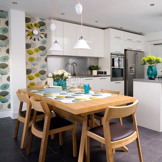 Kitchen with white cabinet and smart refrigerator