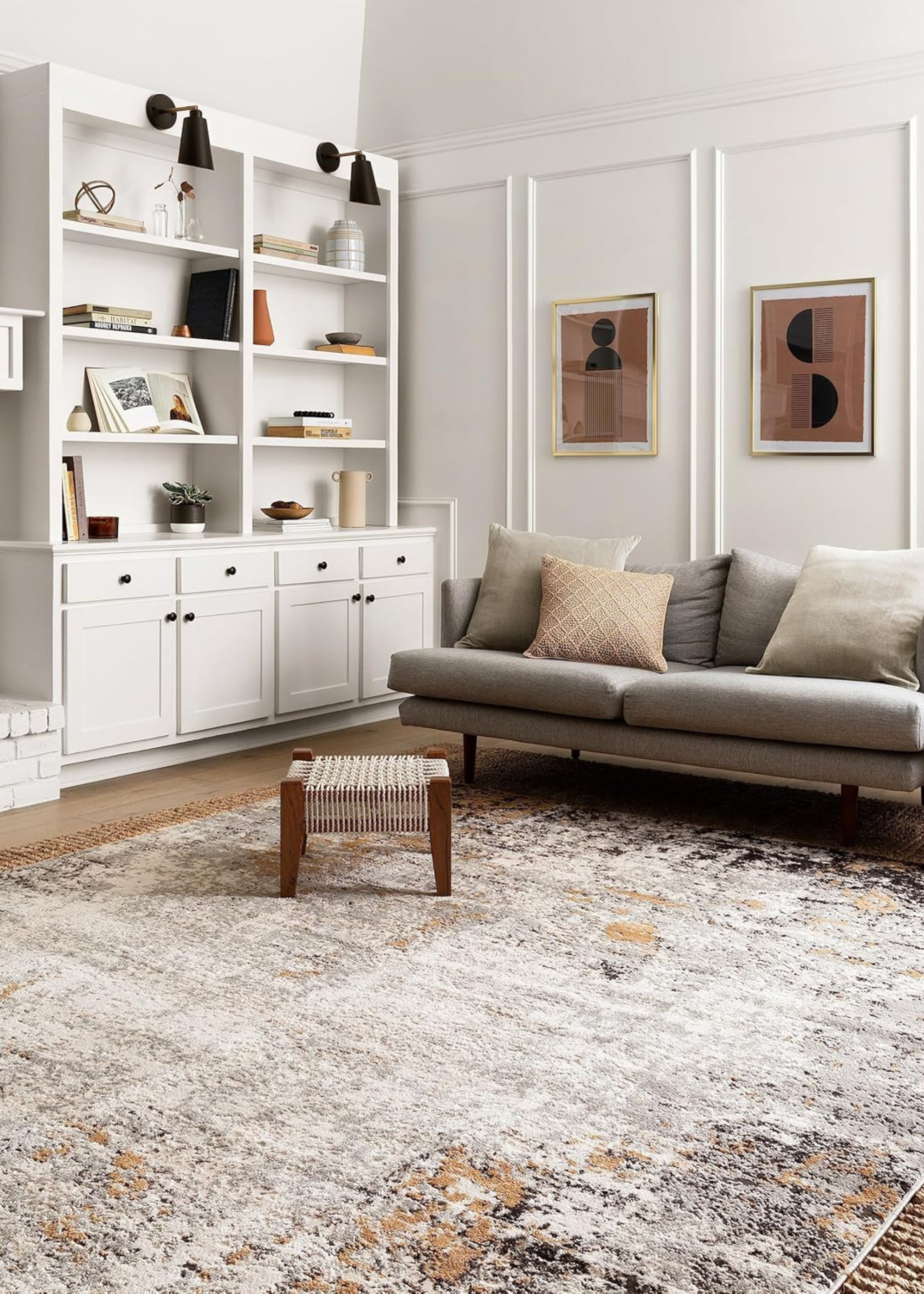 Loloi II Alchemy Collection Contemporary Area in a Granite and Gold speckled mix in a contemporary living room