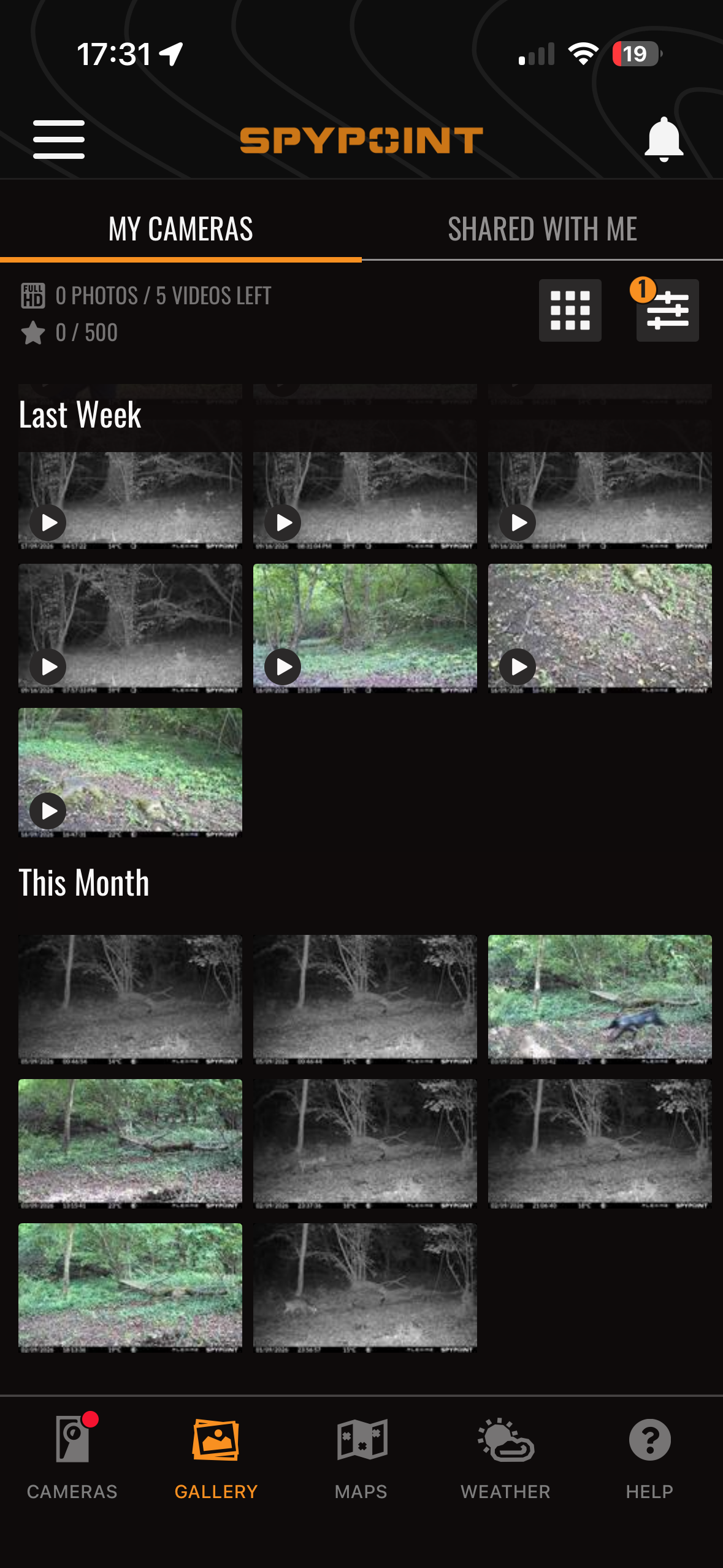 Screenshots from the Spypoint app