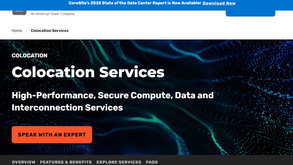 Website screenshot of CoreSite (August, 2025)