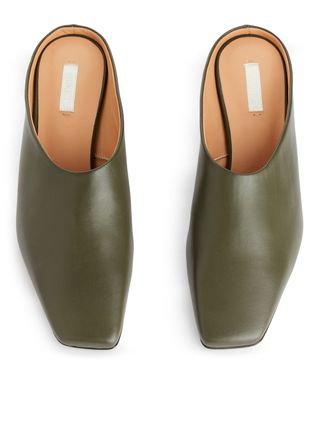 Heeled Leather Mules - Khaki Green - Arket Gb