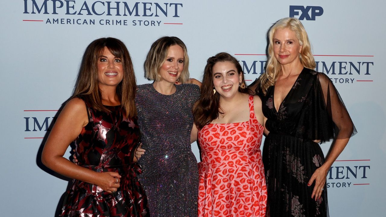 Monica Lewinsky, Sarah Paulson, Beanie Feldstein and Mira Sorvino attend the premiere of FX&#039;s &quot;Impeachment: American Crime Story&quot; at Pacific Design Center on September 01, 2021 in West Hollywood, California.