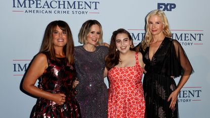Monica Lewinsky, Sarah Paulson, Beanie Feldstein and Mira Sorvino attend the premiere of FX's "Impeachment: American Crime Story" at Pacific Design Center on September 01, 2021 in West Hollywood, California.
