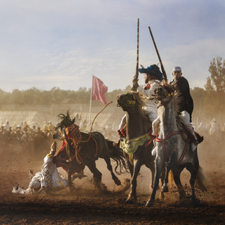 Many of the photographs taken during a traditional Moroccan ‘tbourida’ show the riders firing their rifles. With this image, the photographer wanted to share another side of the event, and show how dangerous it can be when a rider is thrown from their mount.