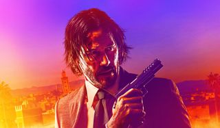 John Wick: Chapter 3 Parabellum John with his gun in a colorful picture