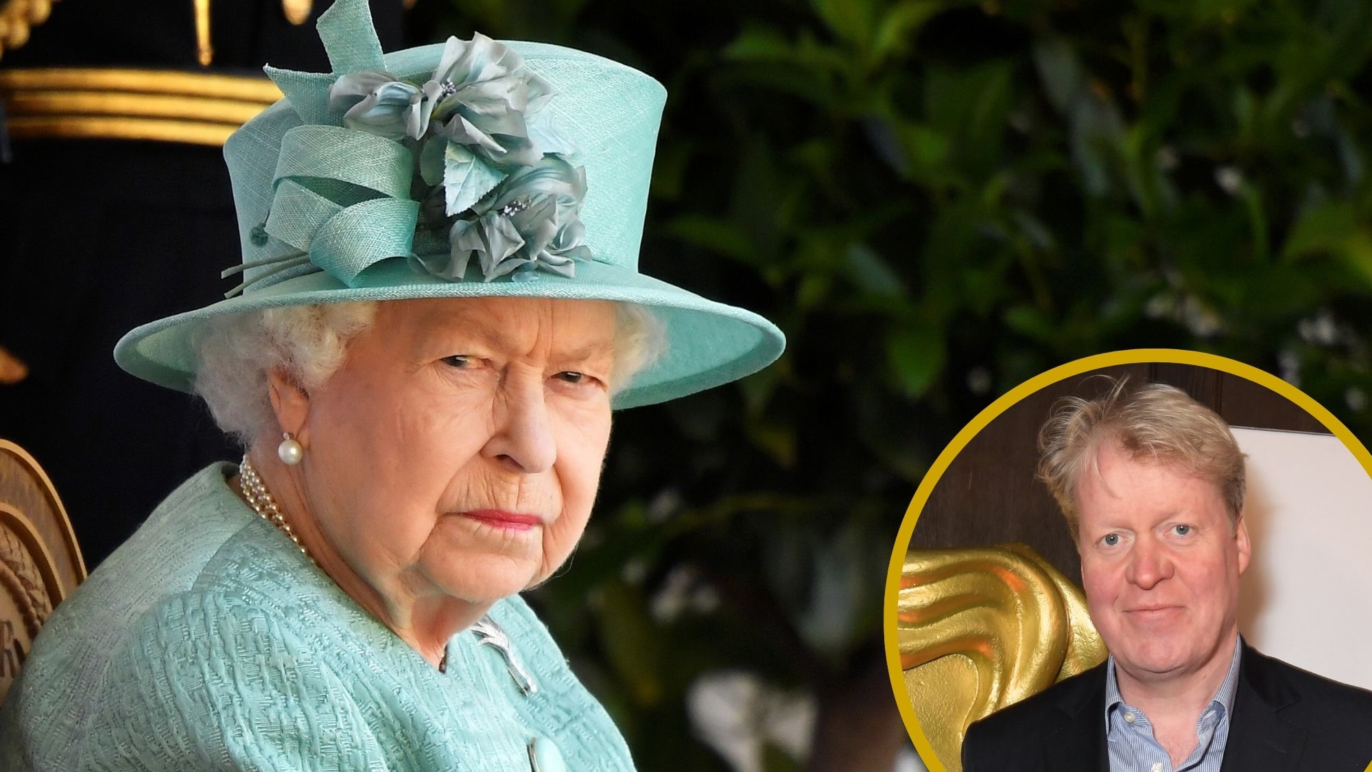 A composite of a picture of Queen Elizabeth in 2020 and a roundel of Earl Spencer in 2020