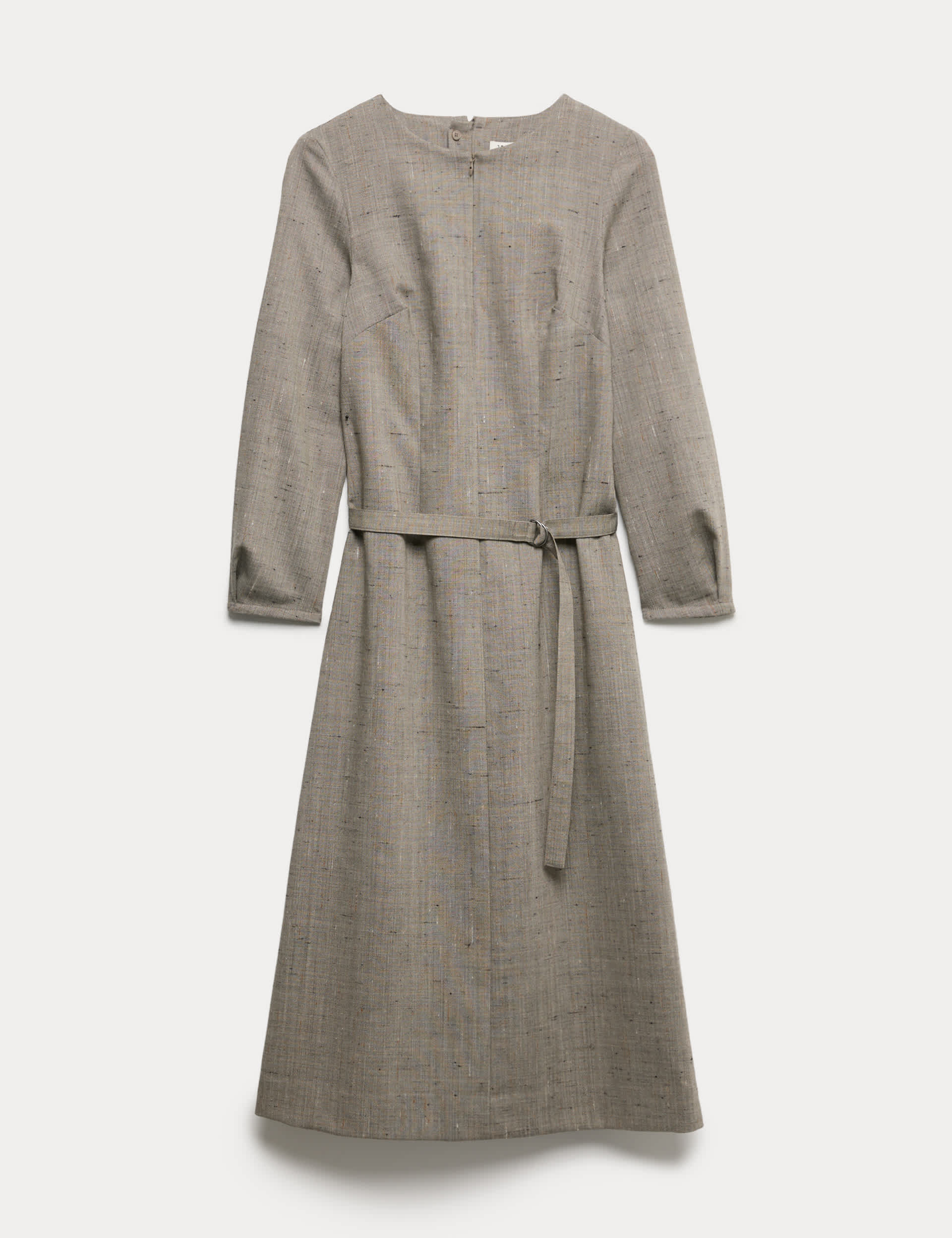 Wool Rich Flannel Belted Midi Dress